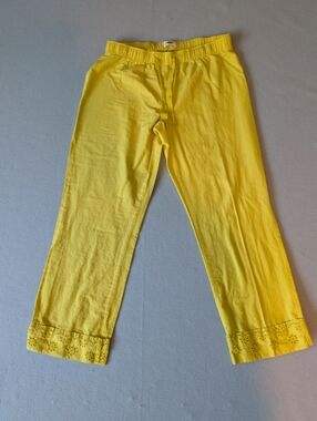 Yellow Eyelet Hem Ankle Pants Cotton Blend Cottagecore Coastal Grandmother Sz S